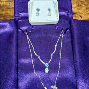 Elegant 10K White Gold with Lab Created Opal Necklace and Earrings Set